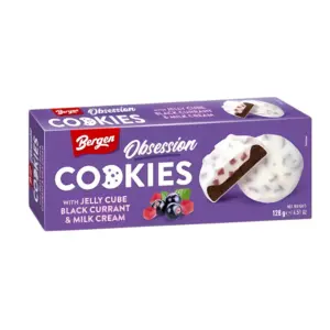 Bergen Cookies Jelly Cube Black Currant & Milk Cream 18 x 128g