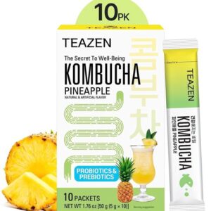 TEAZEN Kombucha Pineapple Tasty & Fizzy Healthy Tea 10 Sticks x 5g