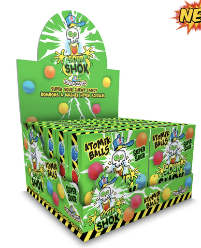 FUNNY CANDY SOUR SHOK ATOMIC BALLS 12ST Funny Candy Sour Shok Atomik Balls 12x70g