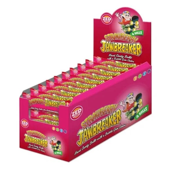 Jawbreaker Strawberry display 40 stuks 600x600 1 Jawbreakers 40x33gr 4-pack strawberry