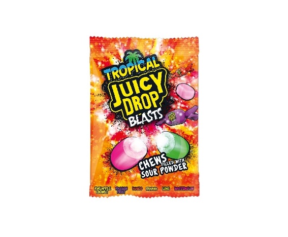 Tropical Juicy Drop blasts Bazooka Juicy Drop Blasts Tropical Chews Filled with Sour Powder (12 X 120G)