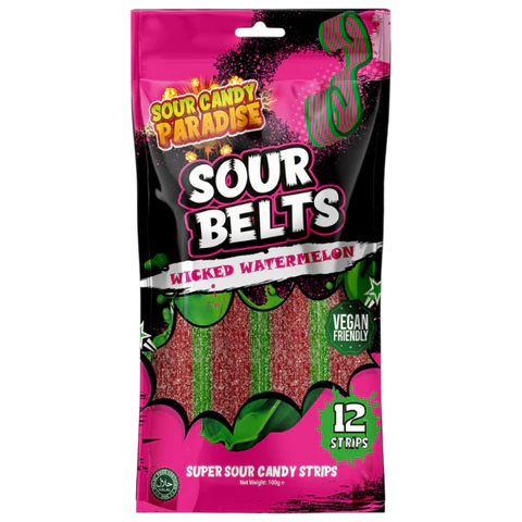 image Photoroom 2025 08 11T164108.598 Sour Candy Paradise Sour Belts Wicked Watermelon 12x100g (HALAL)