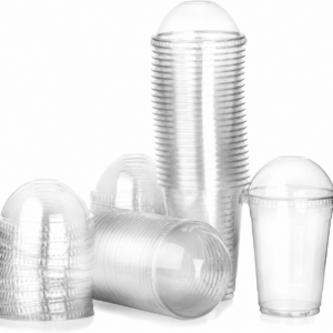 Smoothie Becher mit Deckel 100x 300ml Transparentes Plastik