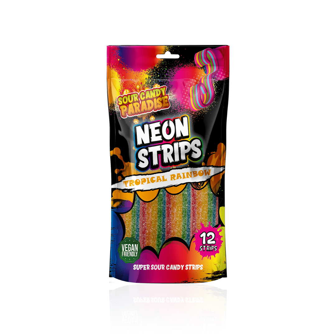 candy paradise neon strips tropical rainbow 12x130g 55585 p Sour Candy Paradise Neon Strips Tropical Rainbow 12x130g (Halal)