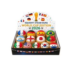 Football Steamed buns Squishy World Cup Edition Stress Relief Fidget Toy 12 pcs display