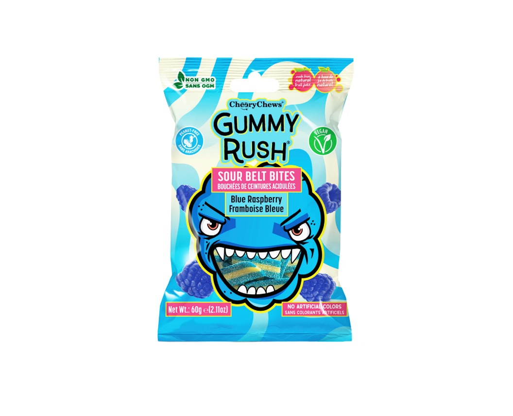 Blue Raspberry Gummy Rush Sour Belt Bites Blue Raspberry 12x60g